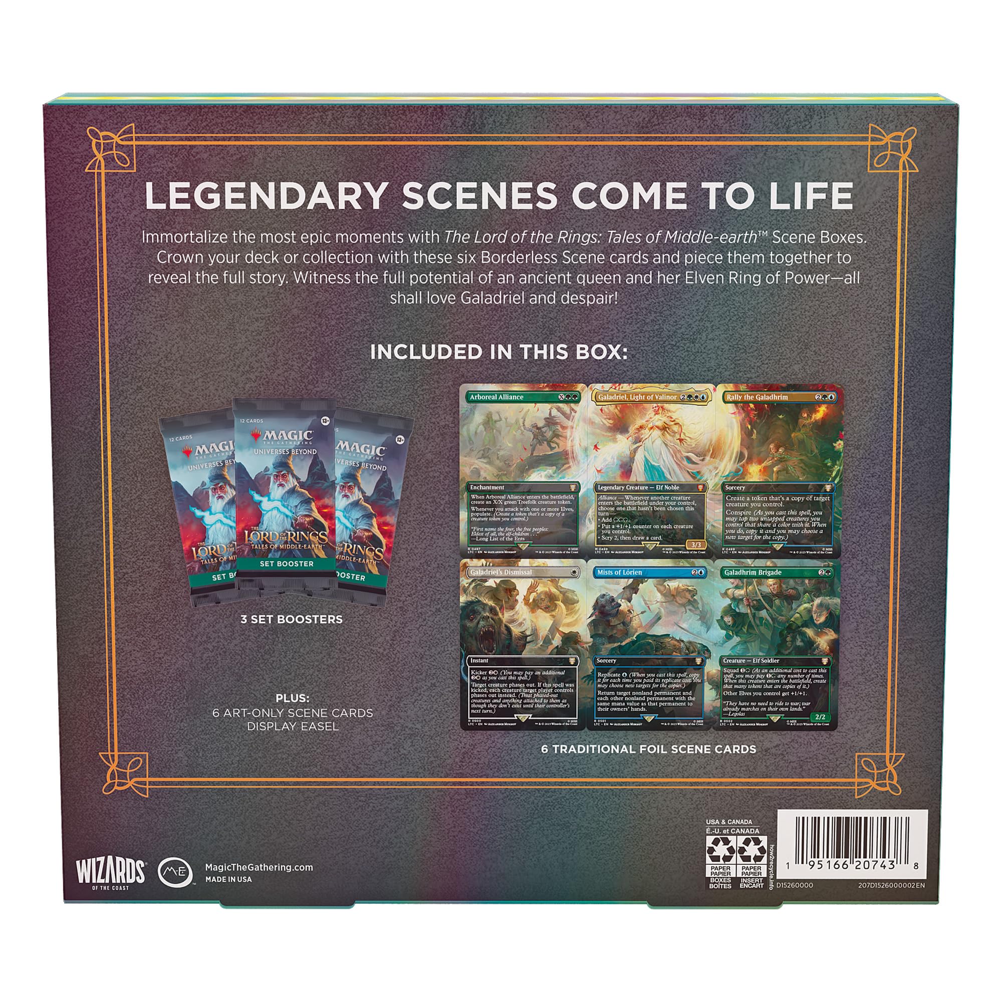 Magic: The Gathering The Lord of The Rings: Tales of Middle-Earth Scene Box - The Might of Galadriel (6 Scene Cards, 6 Art Cards, 3 Set Boosters + Display Easel) - Image 6