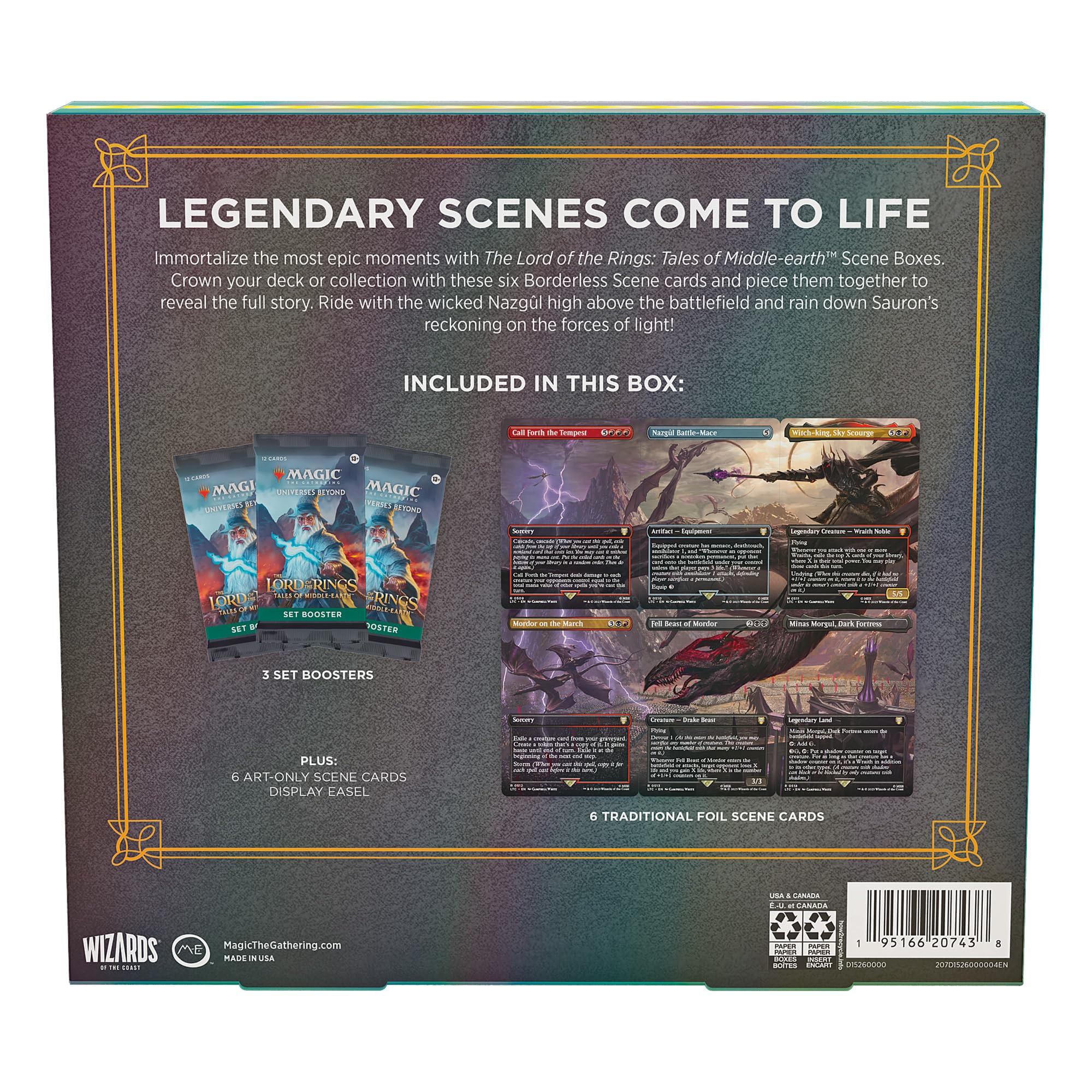 Magic: The Gathering The Lord of The Rings: Tales of Middle-Earth Scene Box - Flight of The Witch-King (6 Scene Cards, 6 Art Cards, 3 Set Boosters + Display Easel) - Image 6