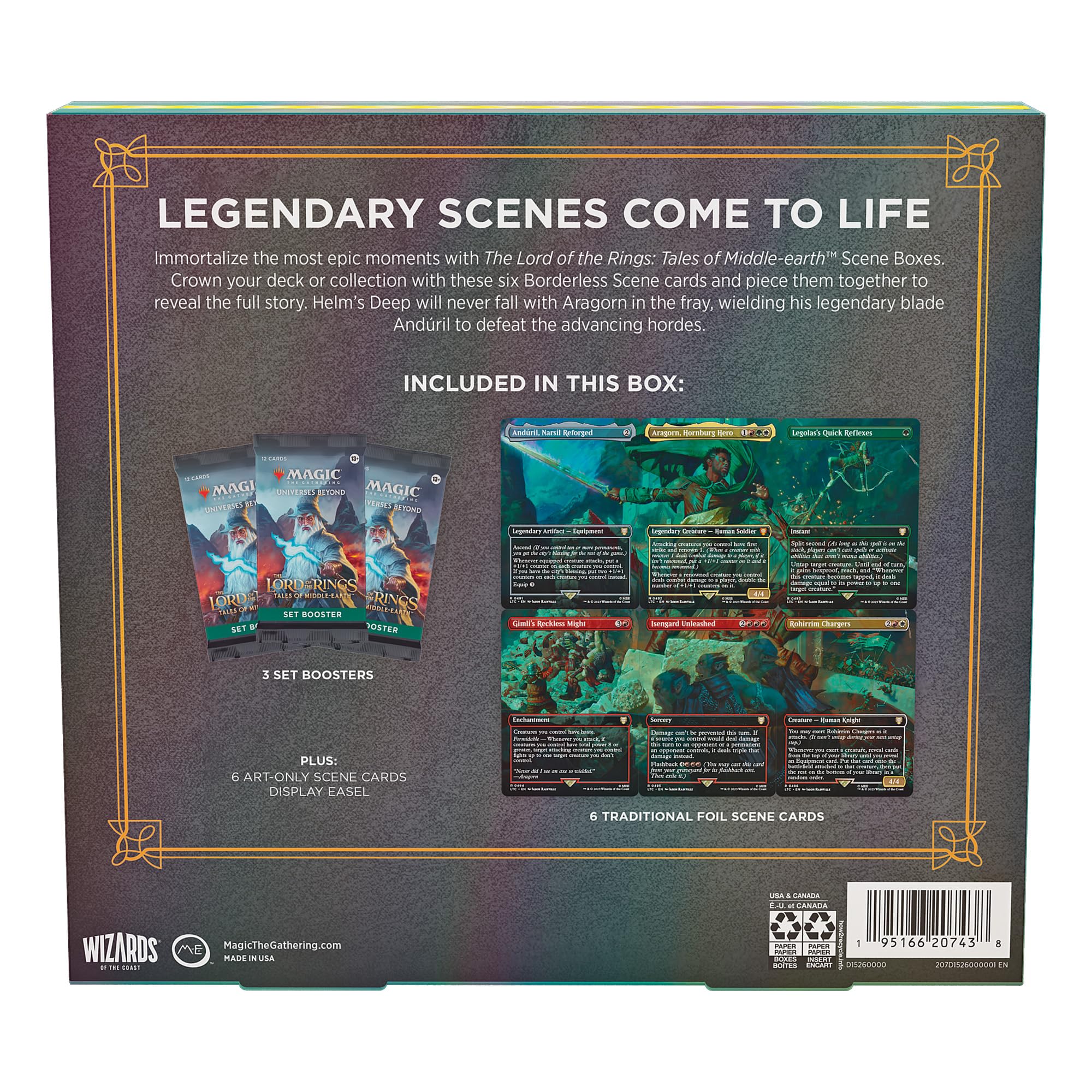 Magic: The Gathering The Lord of The Rings: Tales of Middle-Earth Scene Box - Aragorn at Helm’s Deep (6 Scene Cards, 6 Art Cards, 3 Set Boosters + Display Easel) - Image 6