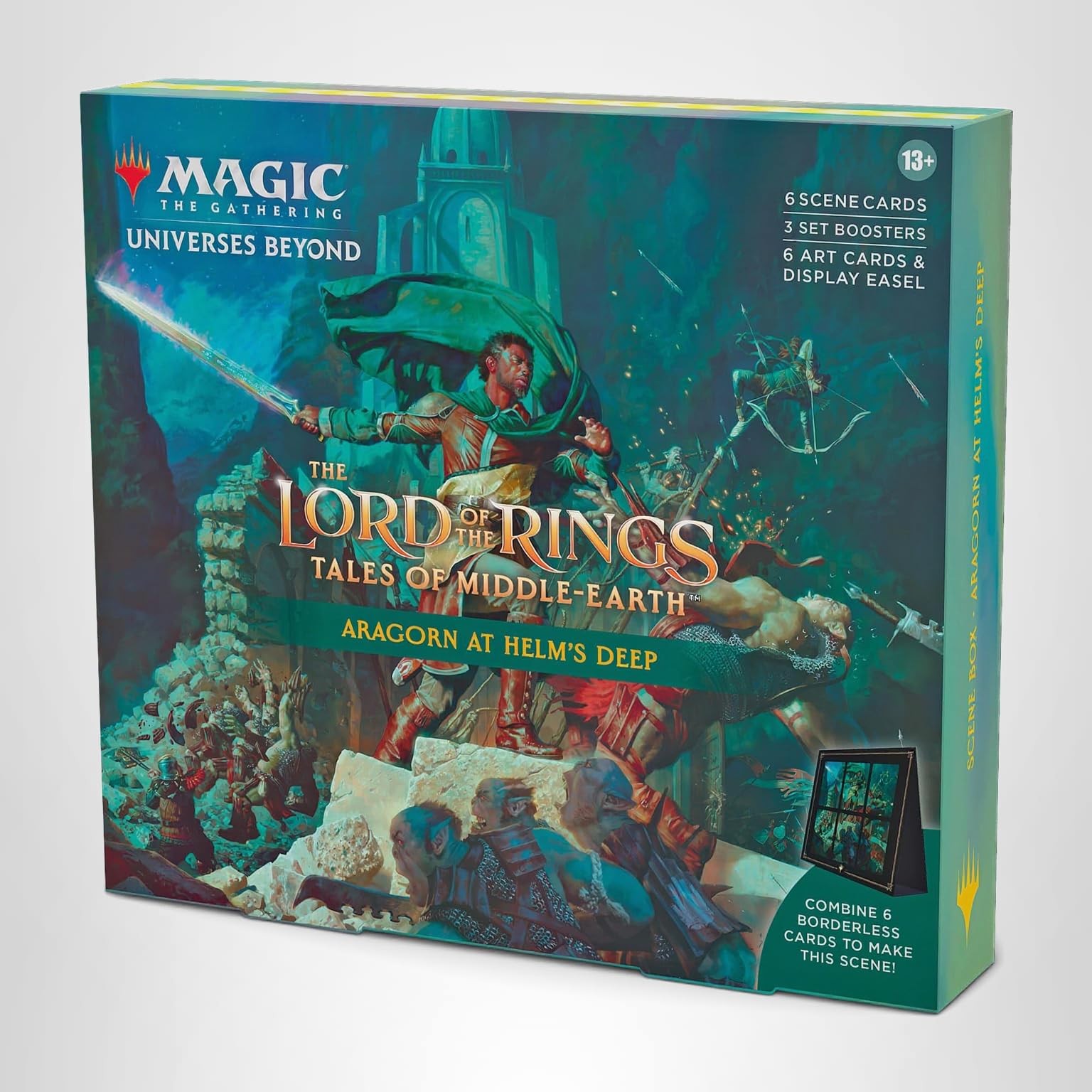 Magic: The Gathering The Lord of The Rings: Tales of Middle-Earth Scene Box - Aragorn at Helm’s Deep (6 Scene Cards, 6 Art Cards, 3 Set Boosters + Display Easel) - Image 8